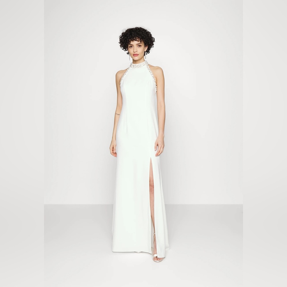 Adrianna Papell Pearl Crepe Halter Gown Occasion Wear Ivory size 4